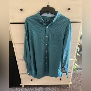 Izod dress shirt, blue + dark blue plaid, size M, brand new quality, barely worn